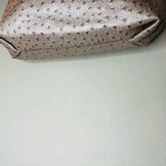 SCARLETON Rose Pink Synthetic Faux Ostritch Leather Brown Handles Zipper Bag - Picture 4 of 12